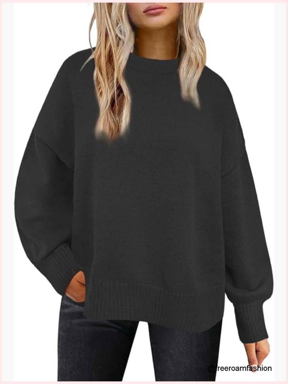 Womens Oversized Chunky Knit Crewneck Pullover Sweater Long Sleeve Ribbed Hem